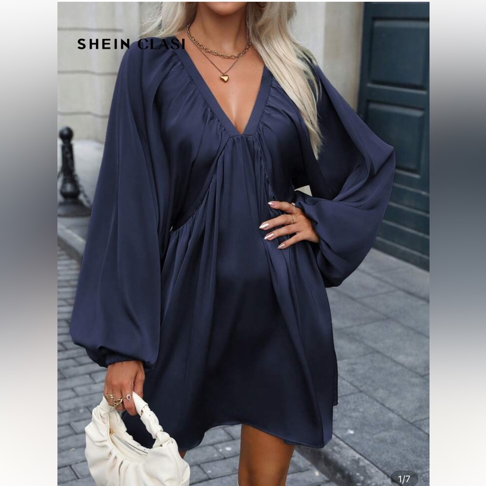 SHEIN Deep Blue Satin Dress